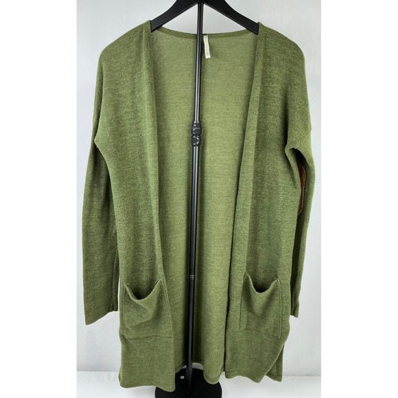 Bellamie Olive Green Duster Cardigan Elbow Patches Pockets Casual Sweater - Picture 1 of 6